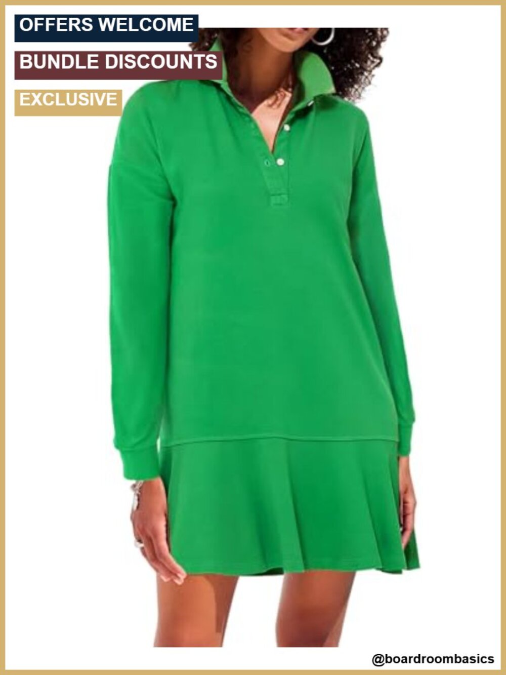 Women's Long Sleeve Ruffle Hem Polo Dress V-Neck Collared Mini